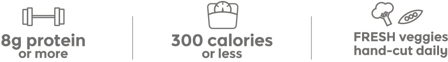 8g protein or more - 300 calories or less - Fresh veggies hand-cut daily